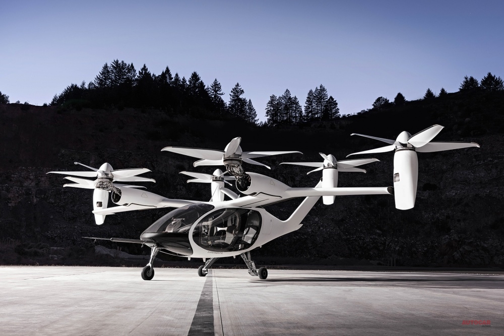 ベンチャー企業、ジョビー・アビエーションのeVTOLと呼ばれる電動モーターを使った垂直離着陸型の飛行体。