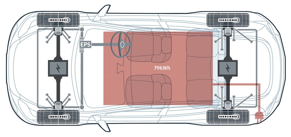 モデルYの構造部は、ほとんどがモデル3と共通。アルミを多用して軽量化を図っており、実測した前後重量配分は50:50だった。