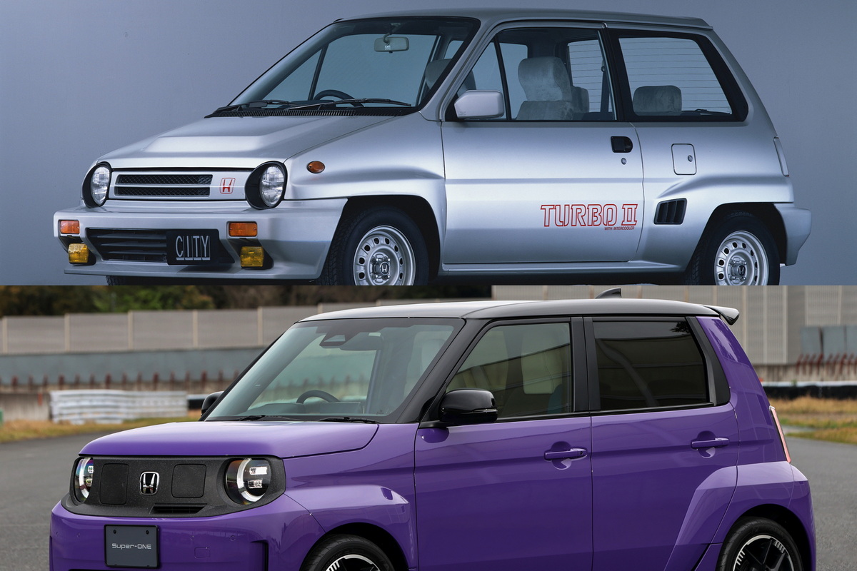 1983年に登場したホンダ・シティターボII(上)と、それをオマージュしたスーパーワン(右)。