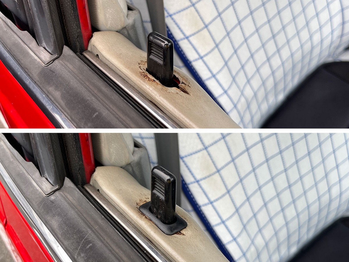サニー購入時はドアロックノブ用のグロメットが4ヵ所全て失われていたので、かなりみすぼらしい状態。しかしこちらもモノタロウで見つけてひと安心。見栄えもよくなりました。