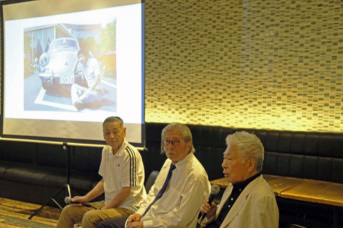 356クラブのオリジナル・メンバー3人による、50年前のエピソードに花も咲く。ちなみに、スクリーンに映っているのは50年前の笹本健次青年。