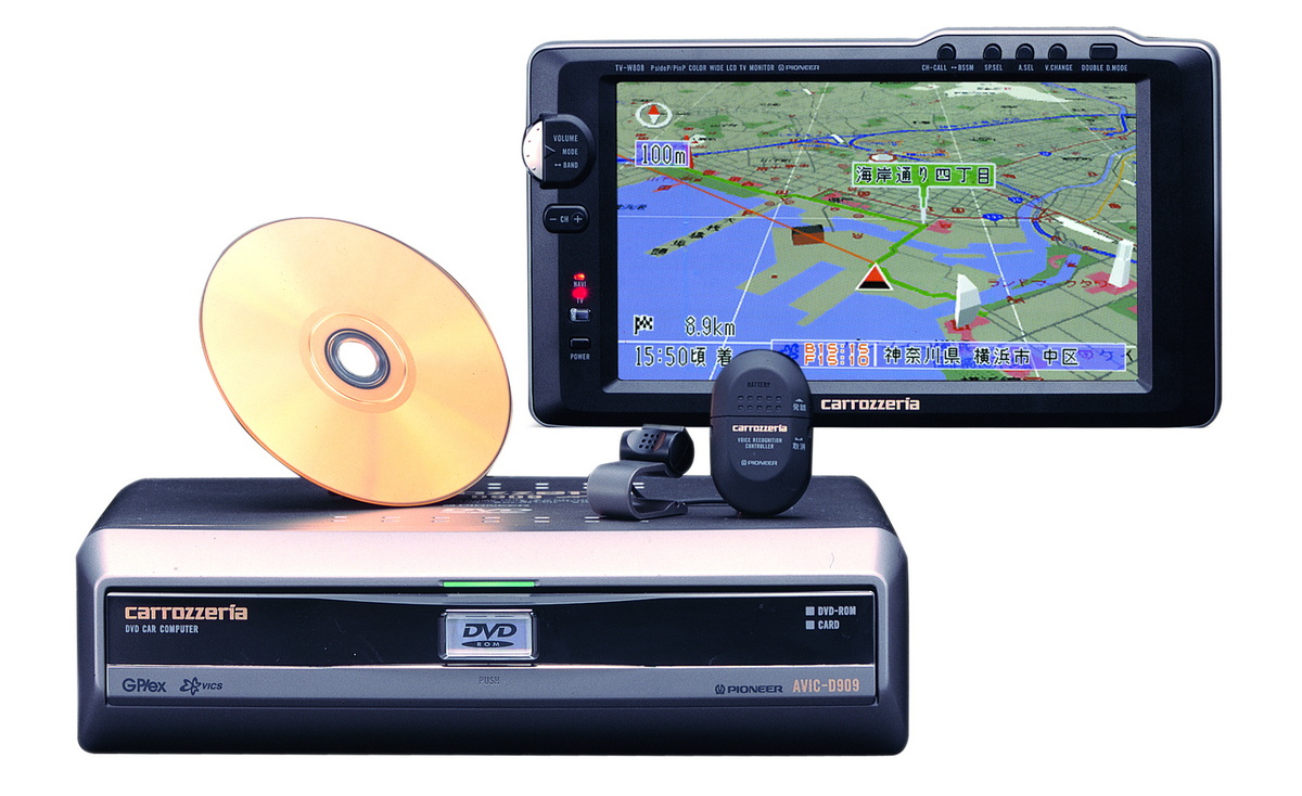 サイバーナビの初代モデルであるAVIC-D909と専用8型モニターのTV-W808。